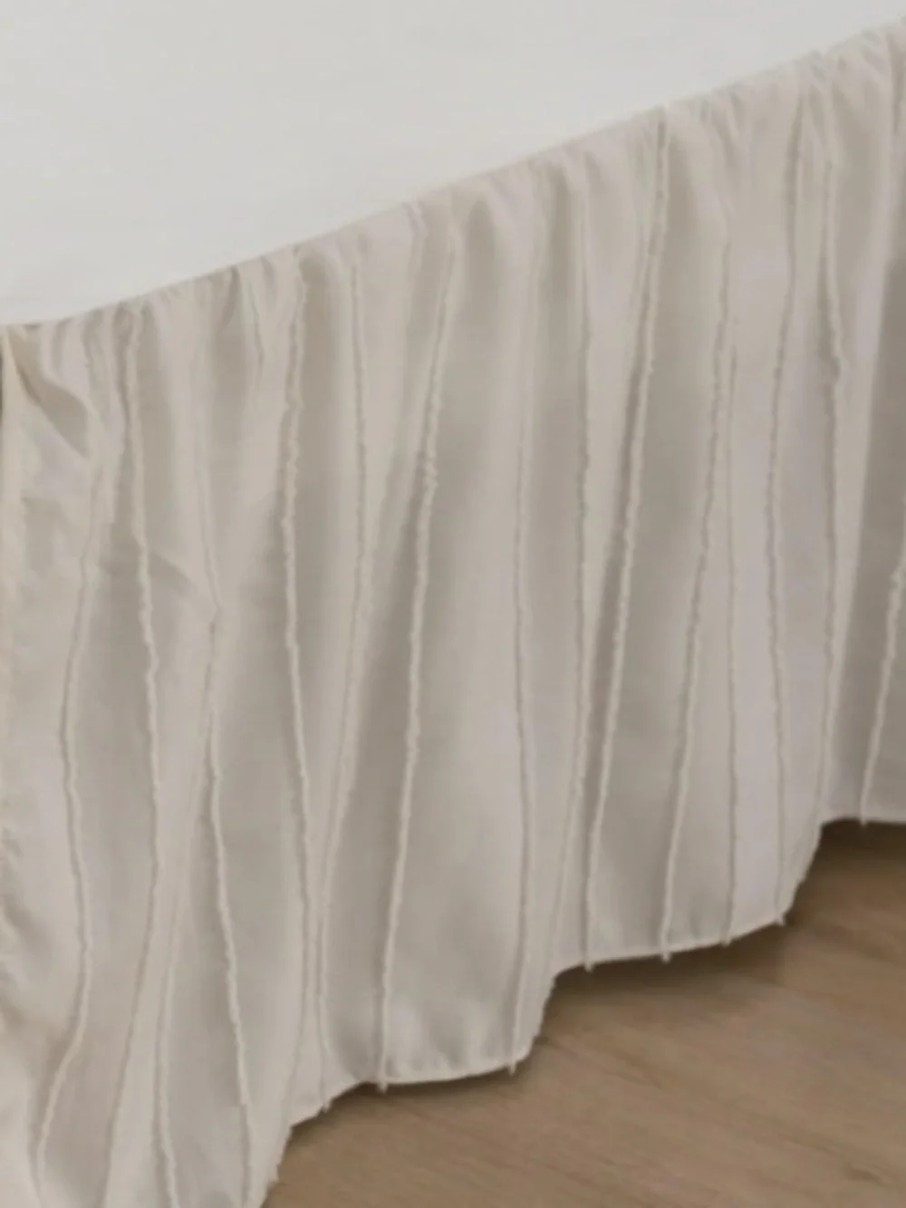 Boho Tufted Dot Embroidered Bed Skirt Split Corners 14” Drop -  IVORY